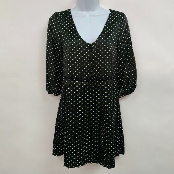 Princess Vera Wang Juniors Top Size 1 Black Green Polka Dots Pleated Sheer Back - Picture 1 of 7